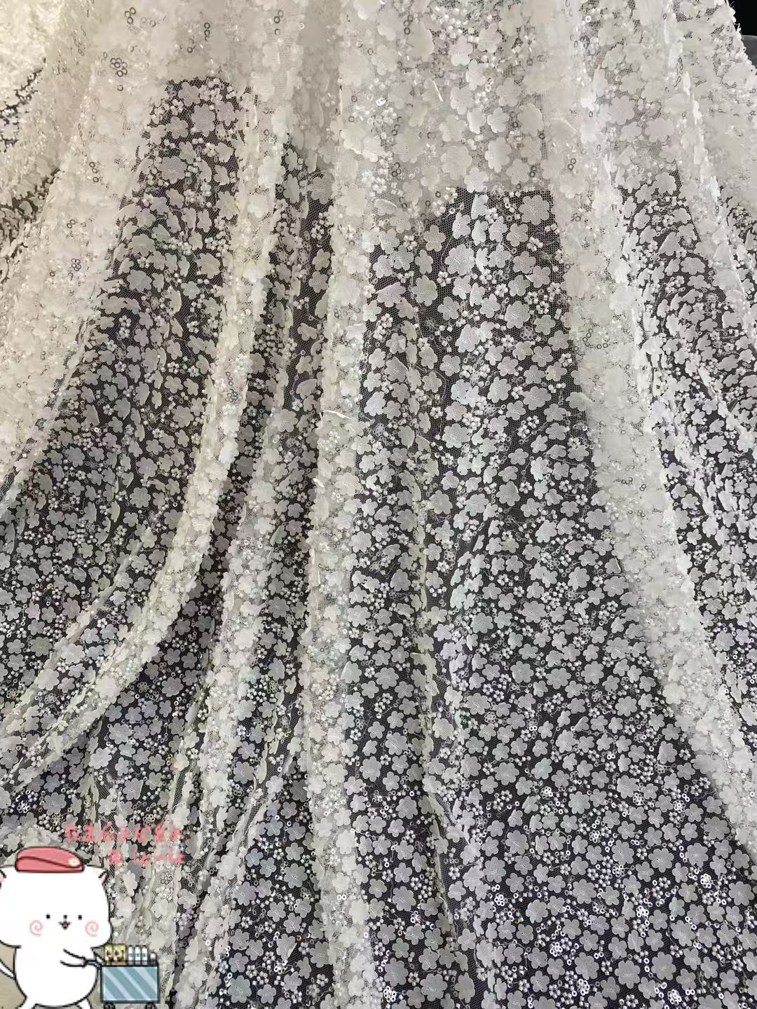 3D Embroidery White Flower