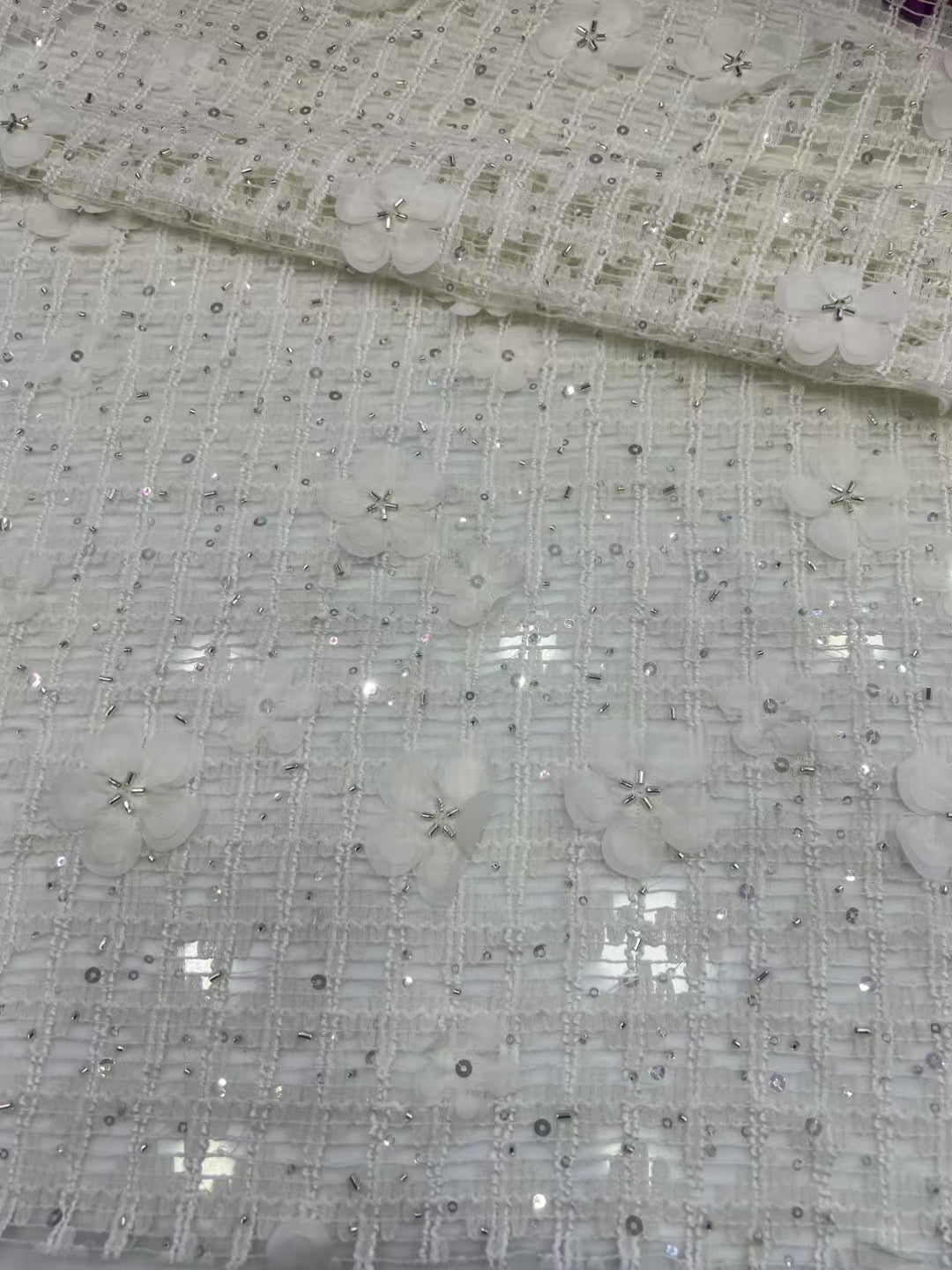 3D Flower with Sequins Fabric