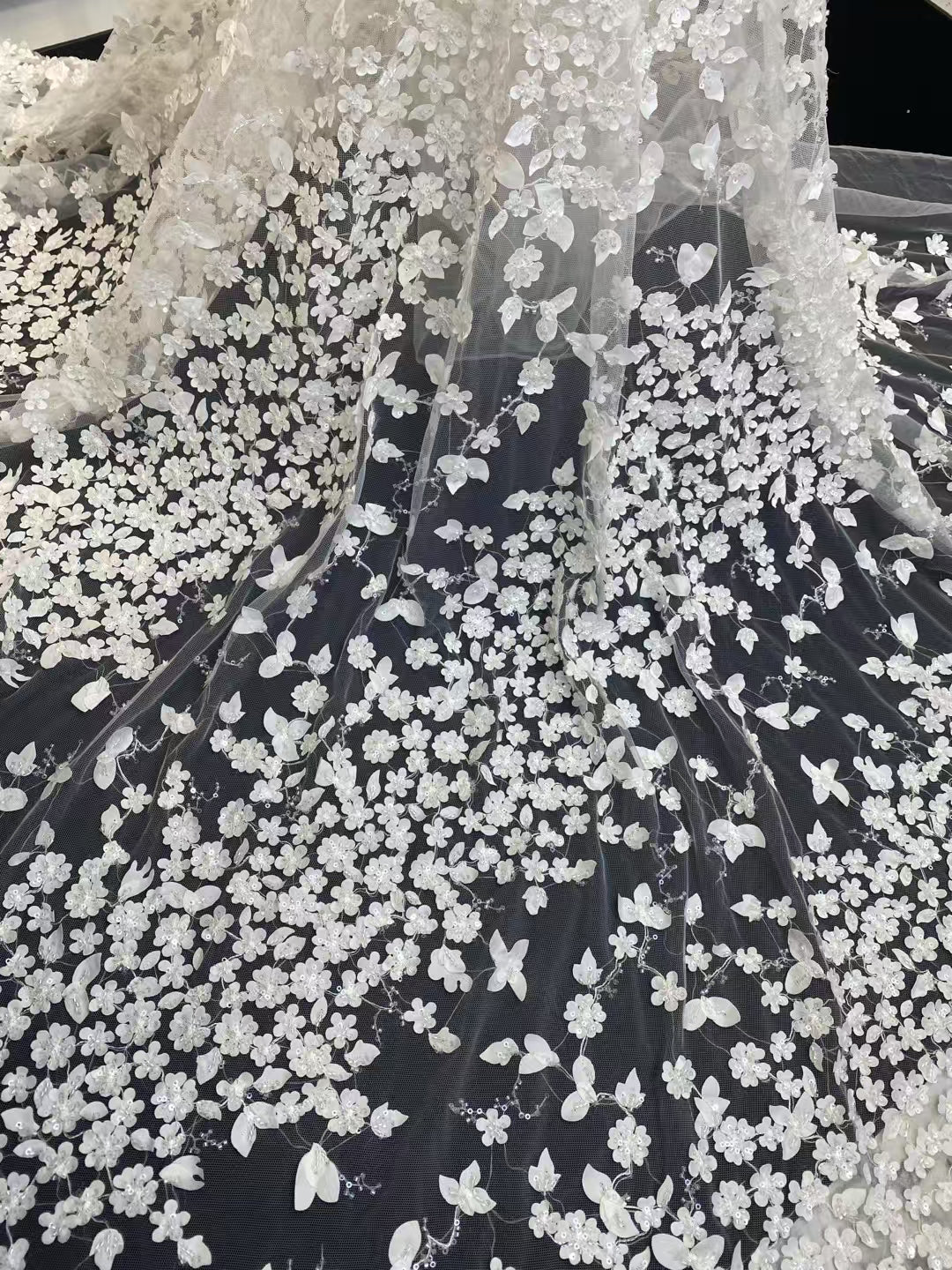 3D Embroidery White Flower