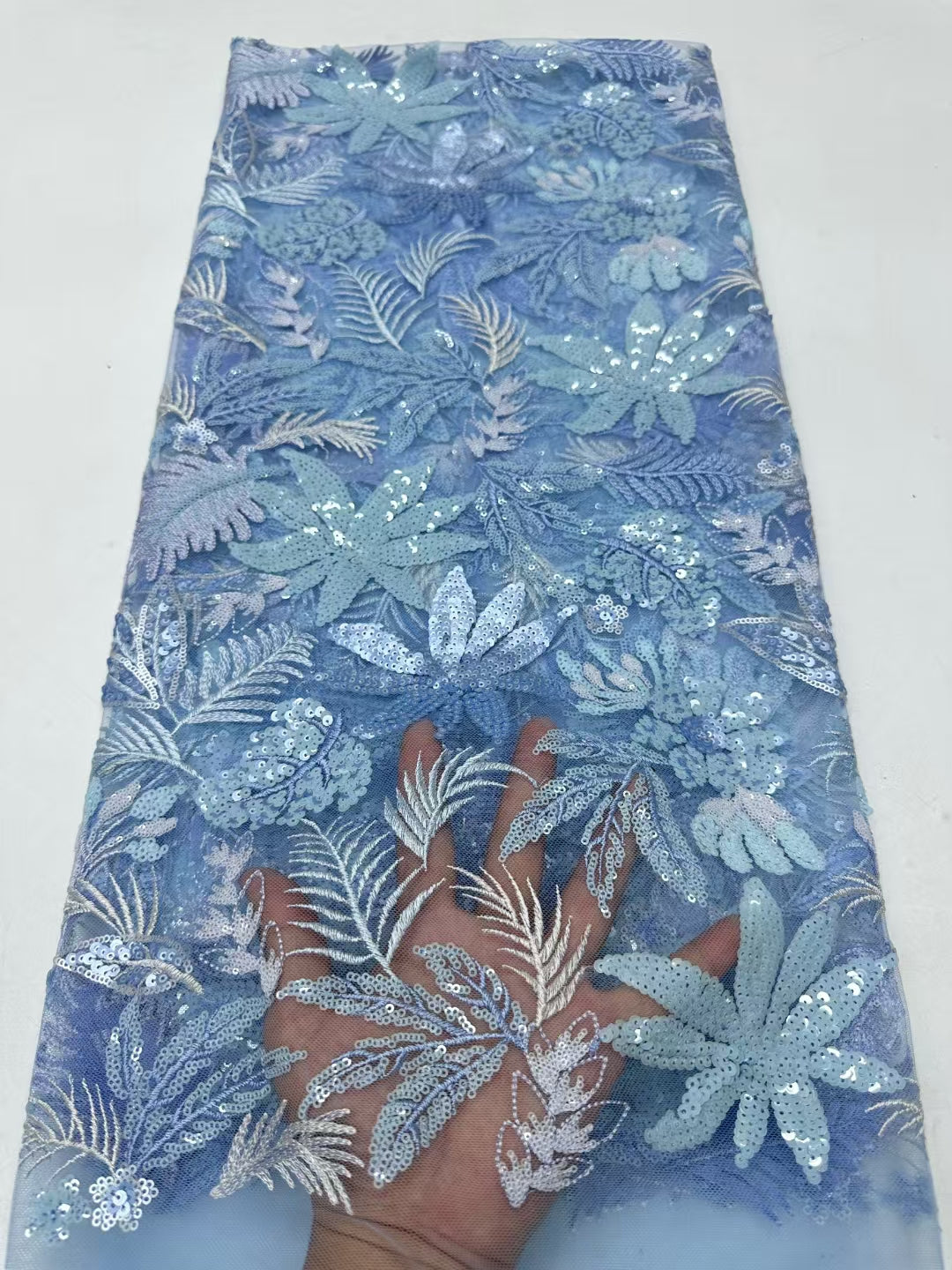 Flower with Leaf Colorful Sequins Fabric