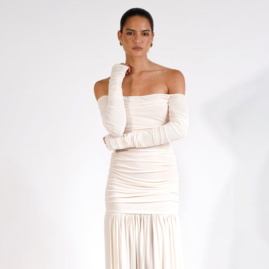 Ada Strapless White Midi Dress