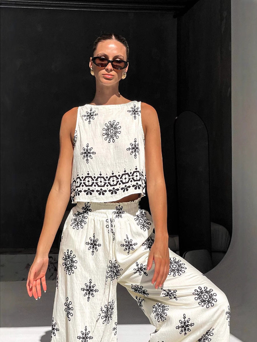 Zeki Linen Print Two Pieces Set