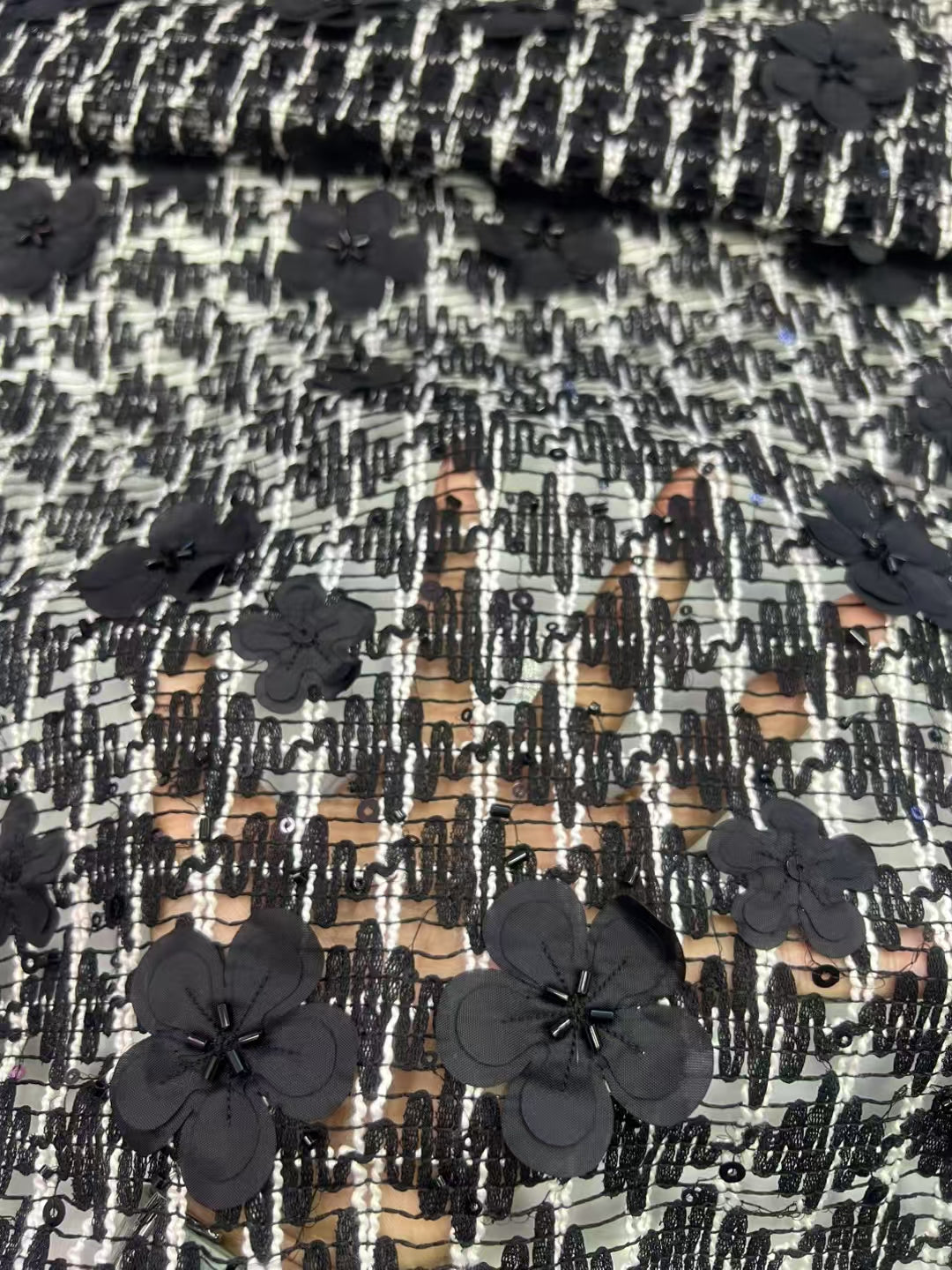 3D Flower with Sequins Fabric