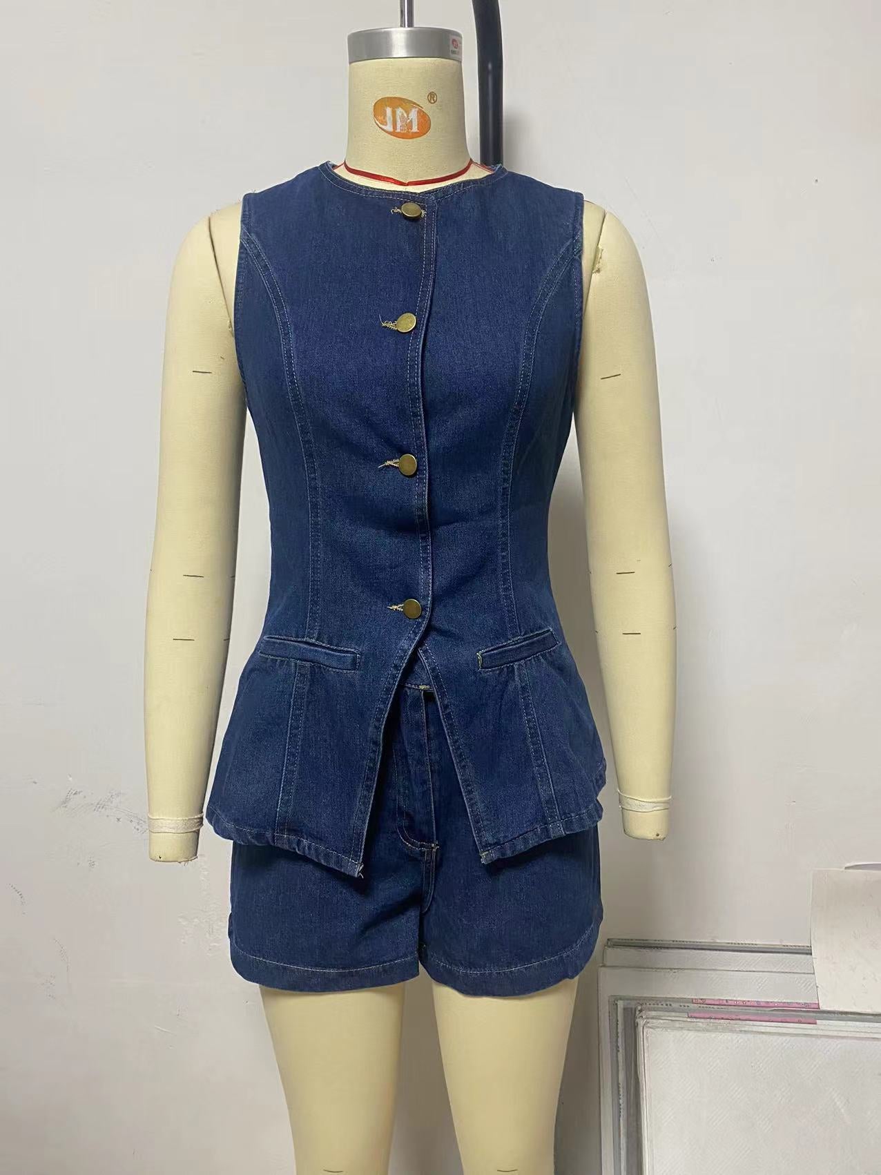 Livia Summer Denim Vest & Shorts Set