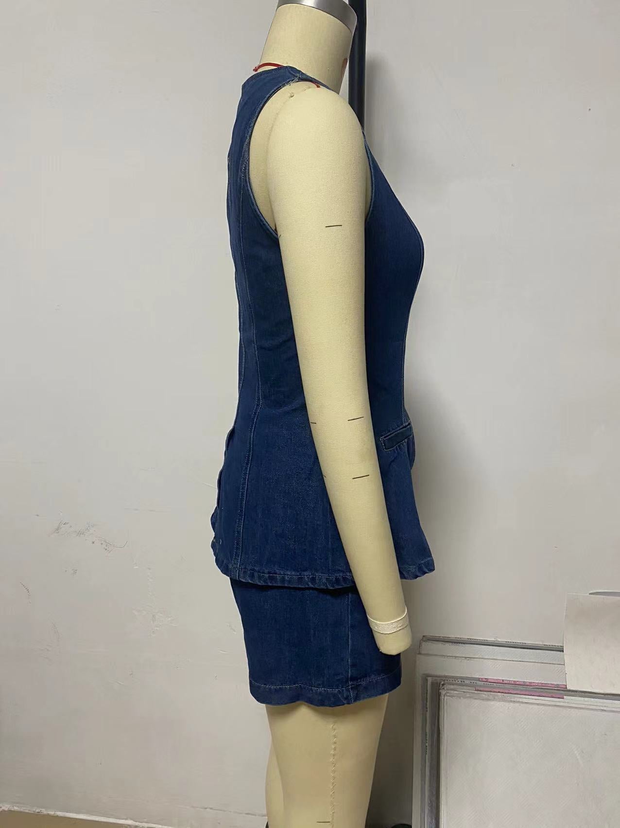 Livia Summer Denim Vest & Shorts Set