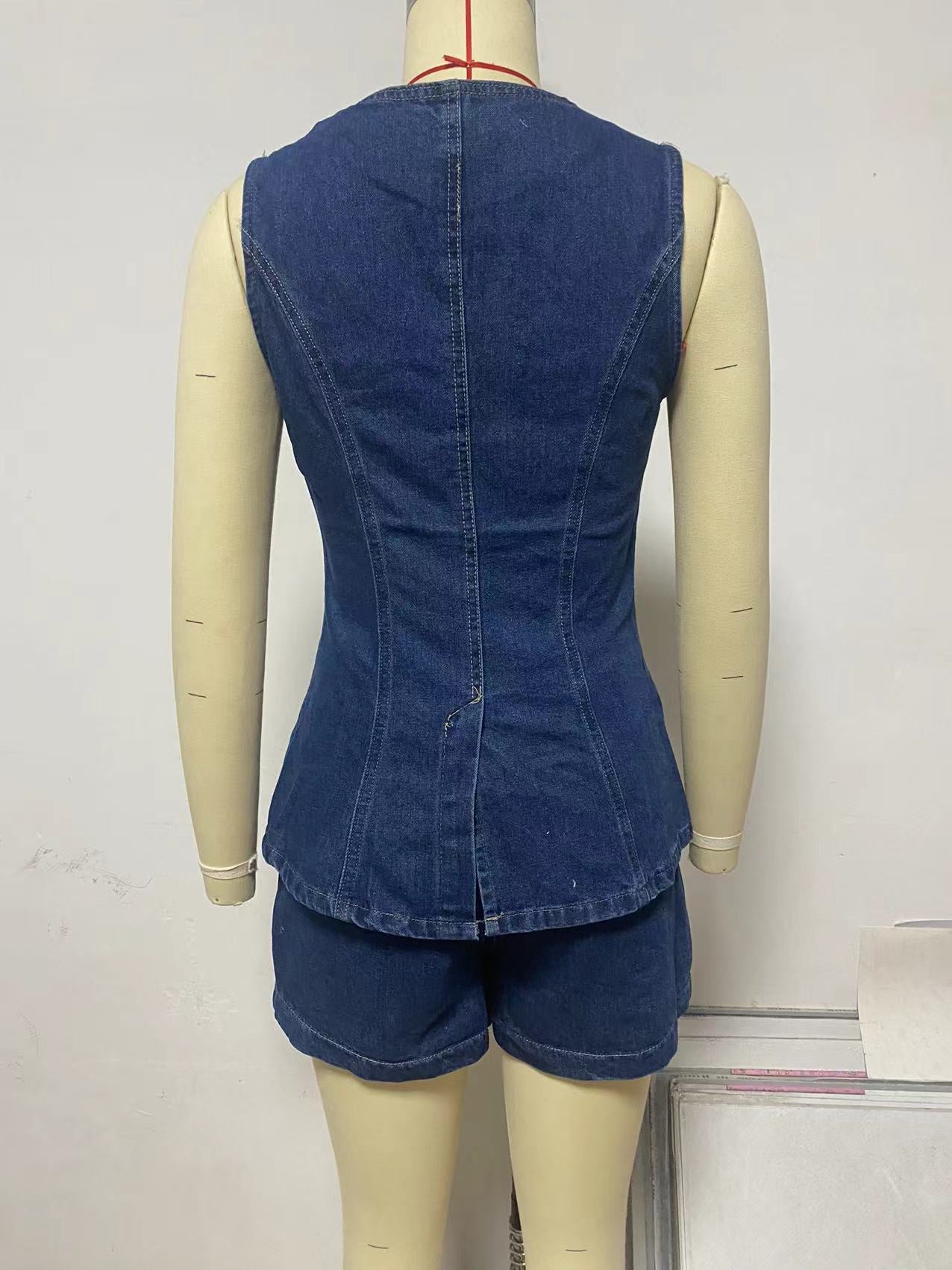 Livia Summer Denim Vest & Shorts Set