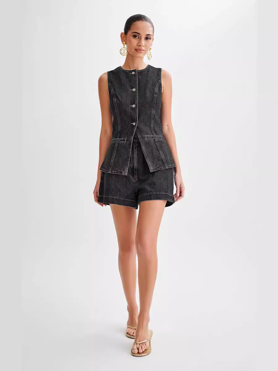 Livia Summer Denim Vest & Shorts Set