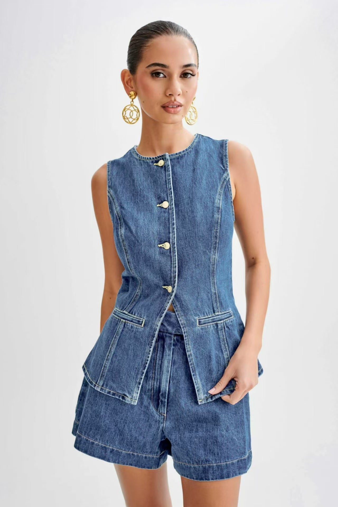 Livia Summer Denim Vest & Shorts Set