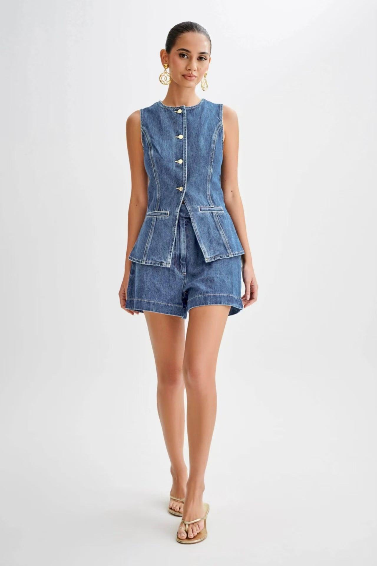 Livia Summer Denim Vest & Shorts Set