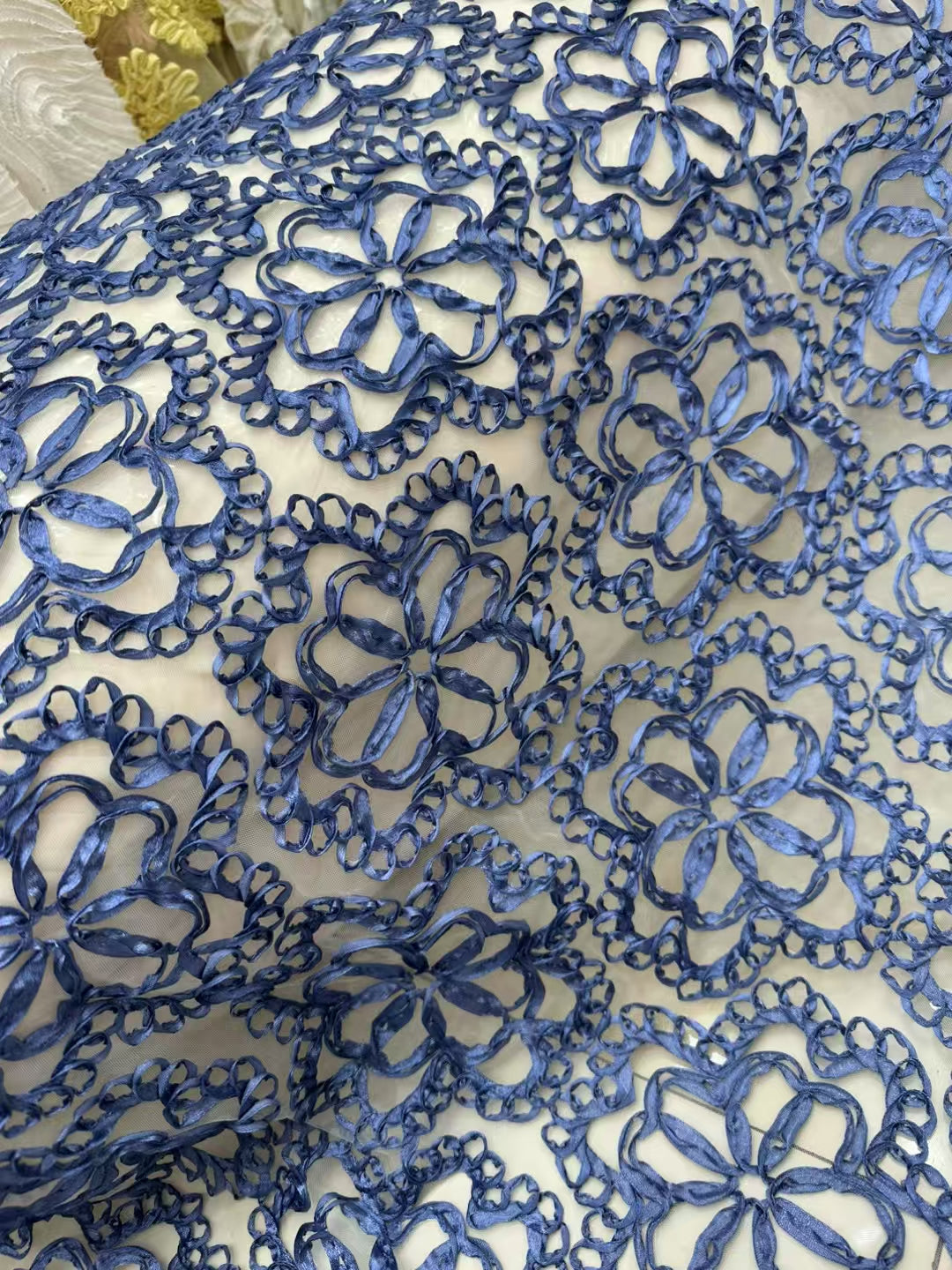 Navy Cord Embroidery Gauze Base