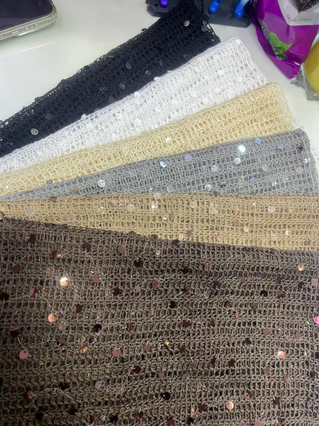 Simple Gridding Sequins Fabric