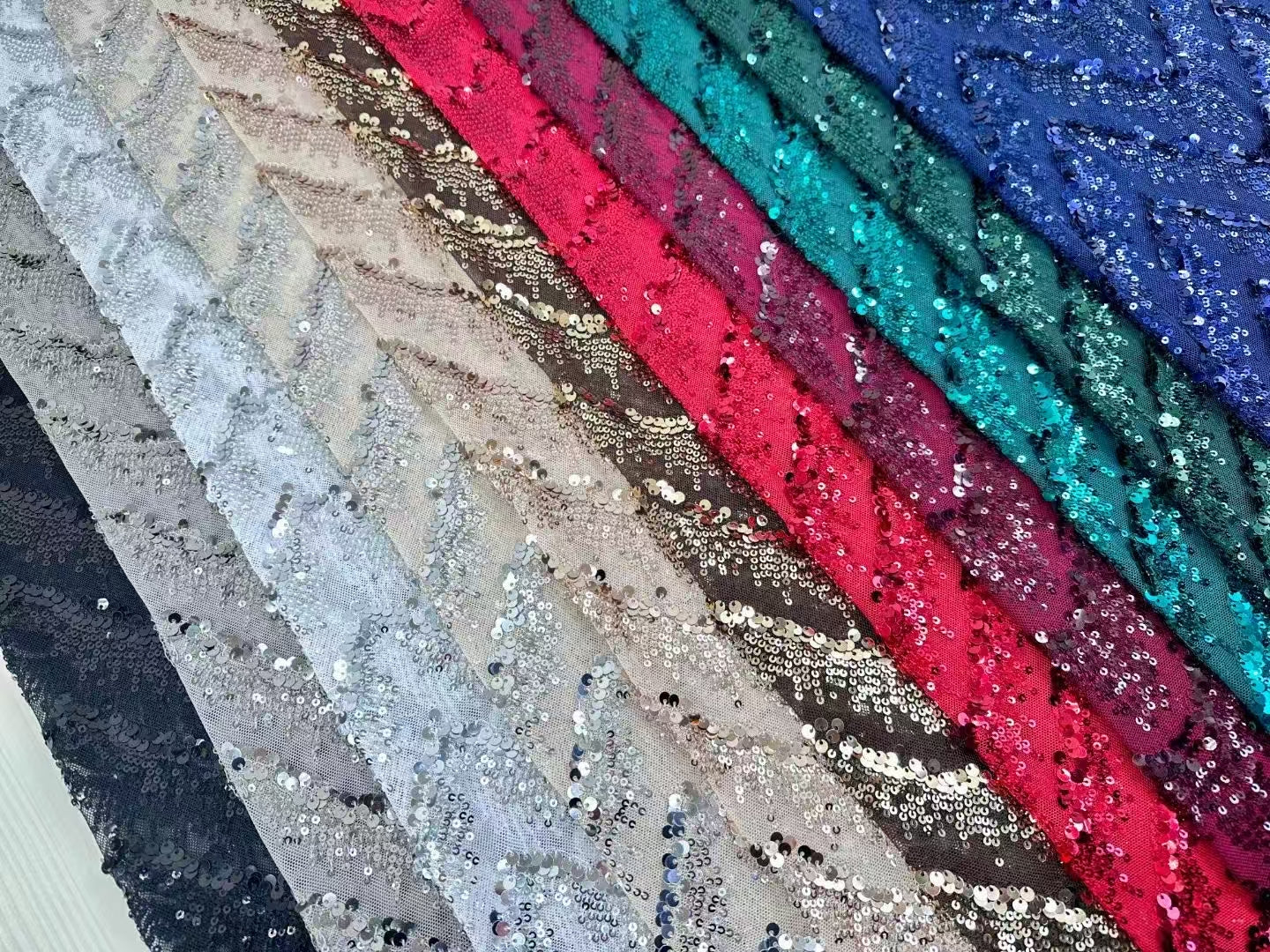 Wave Sequins Embroidery Fabric