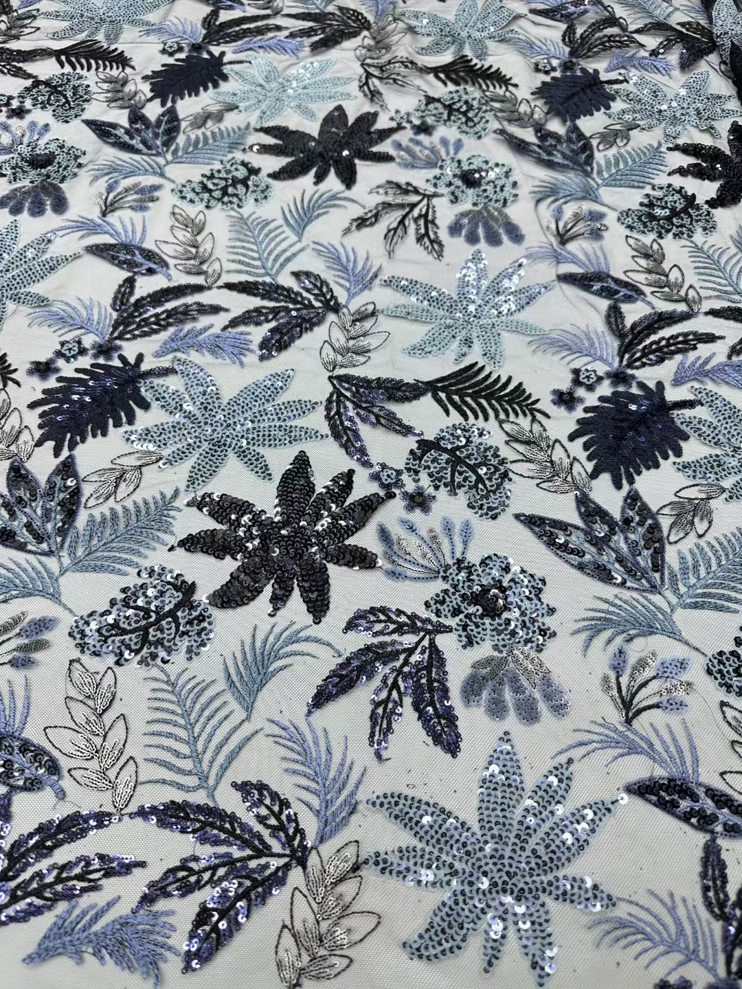 Flower with Leaf Colorful Sequins Fabric