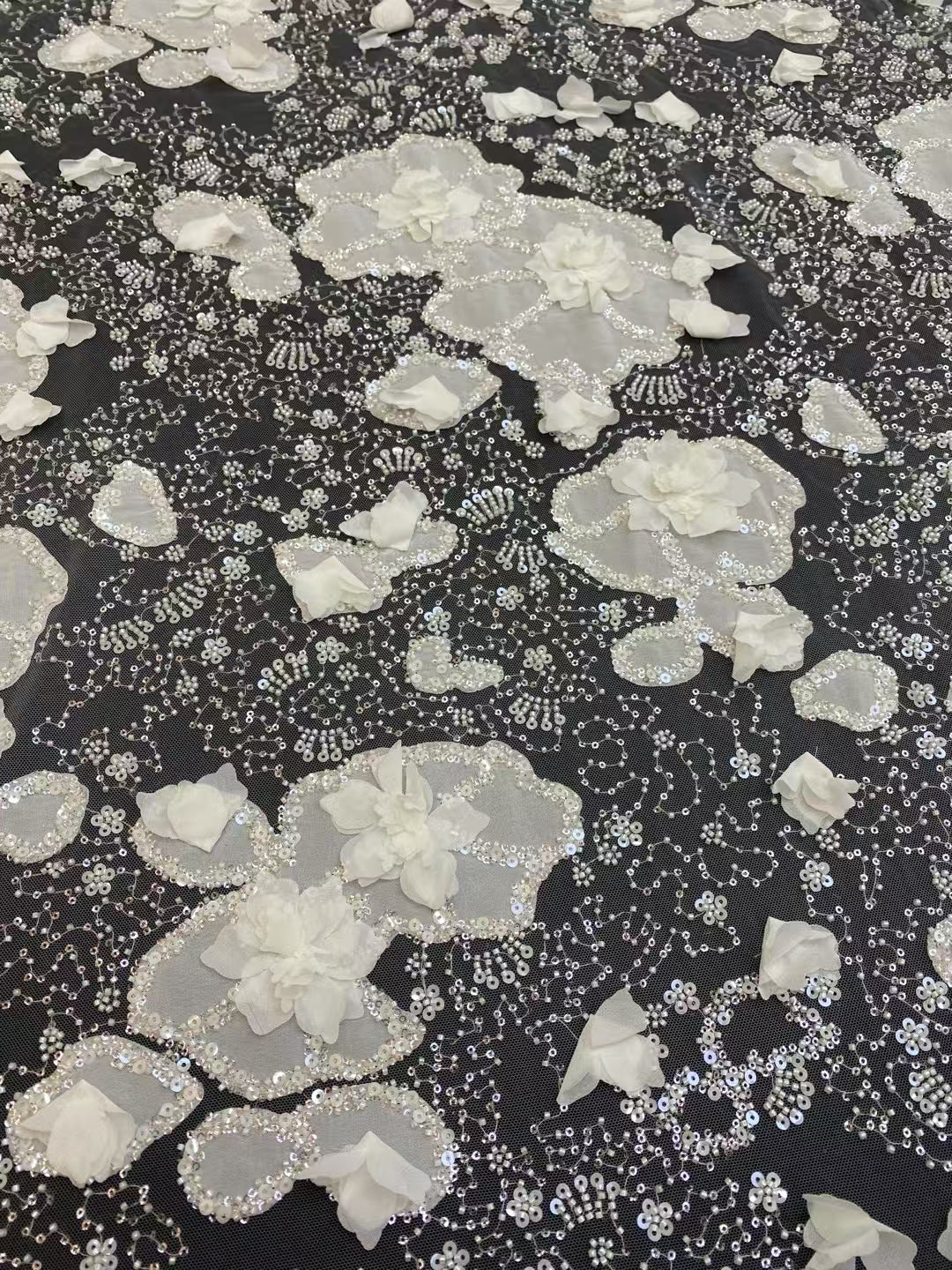 3D Flora Sequins Fabric for Wedding Dress