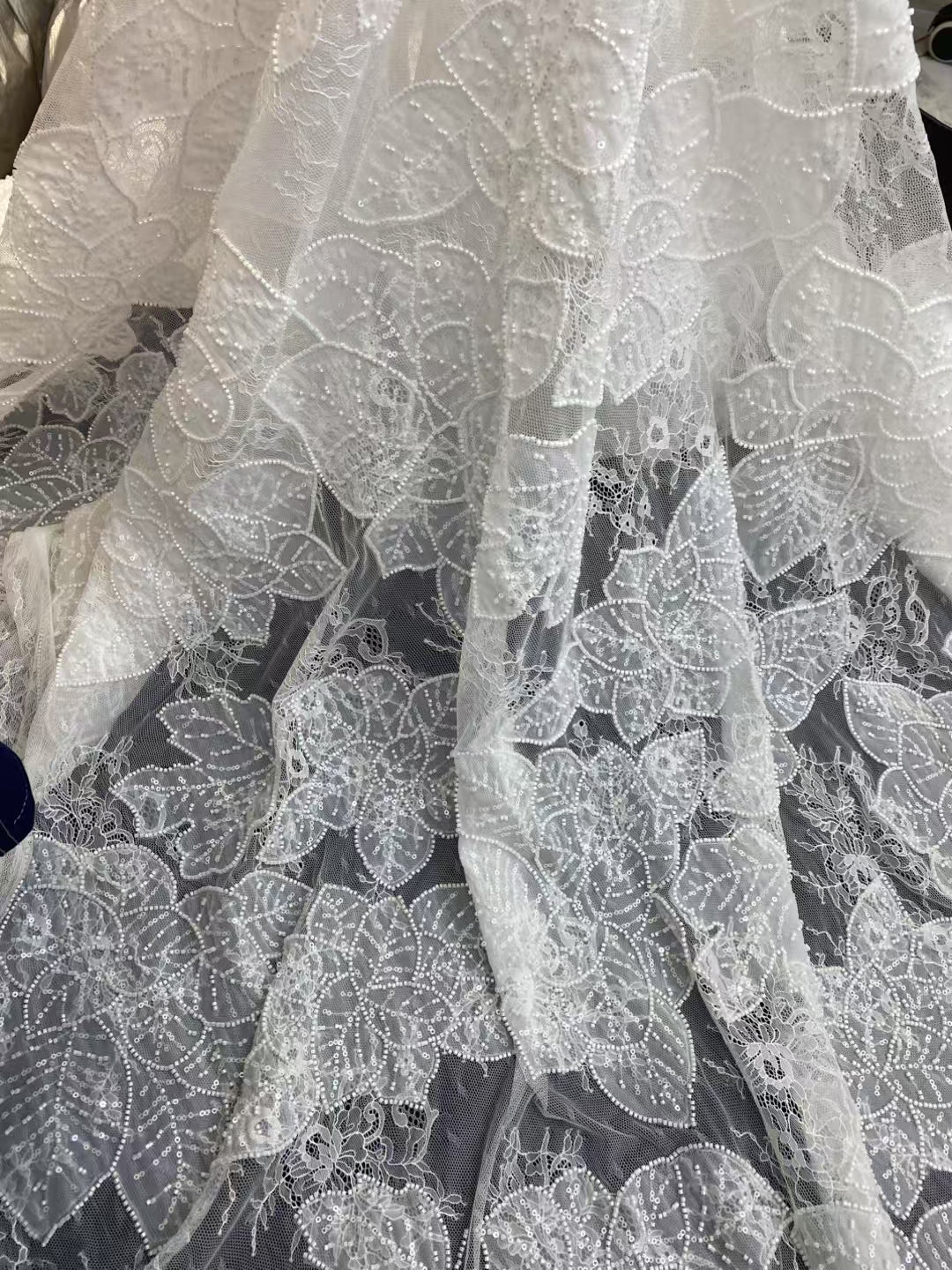 Sequins&Bead Leaf Embroidery Fabric