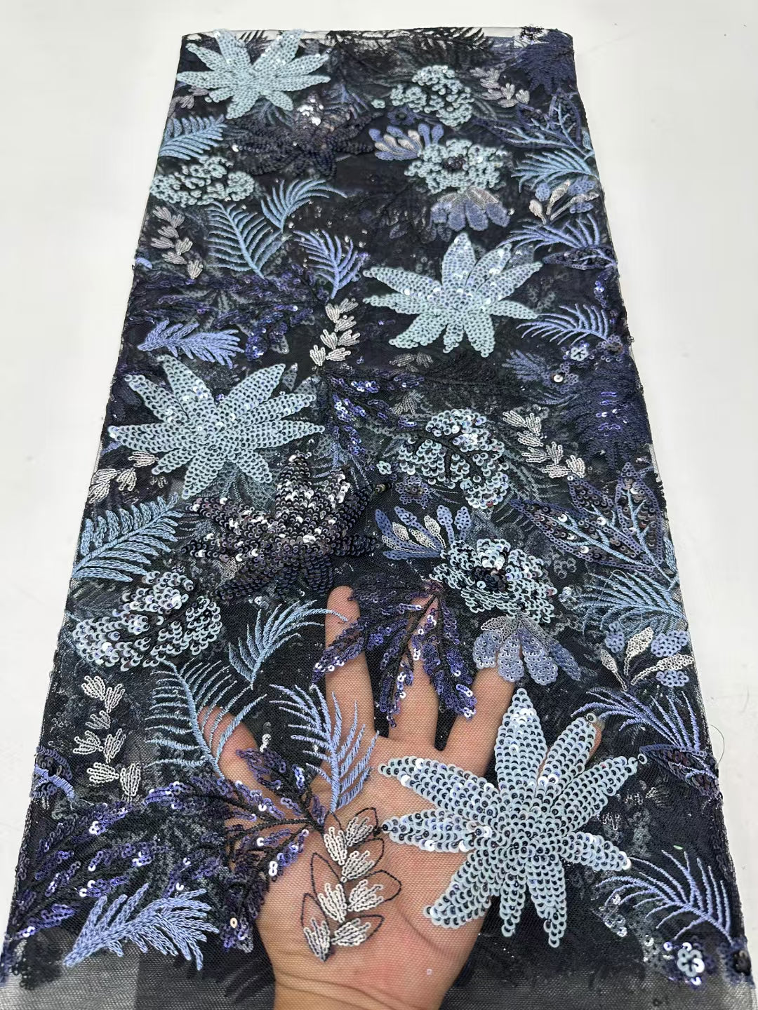 Flower with Leaf Colorful Sequins Fabric