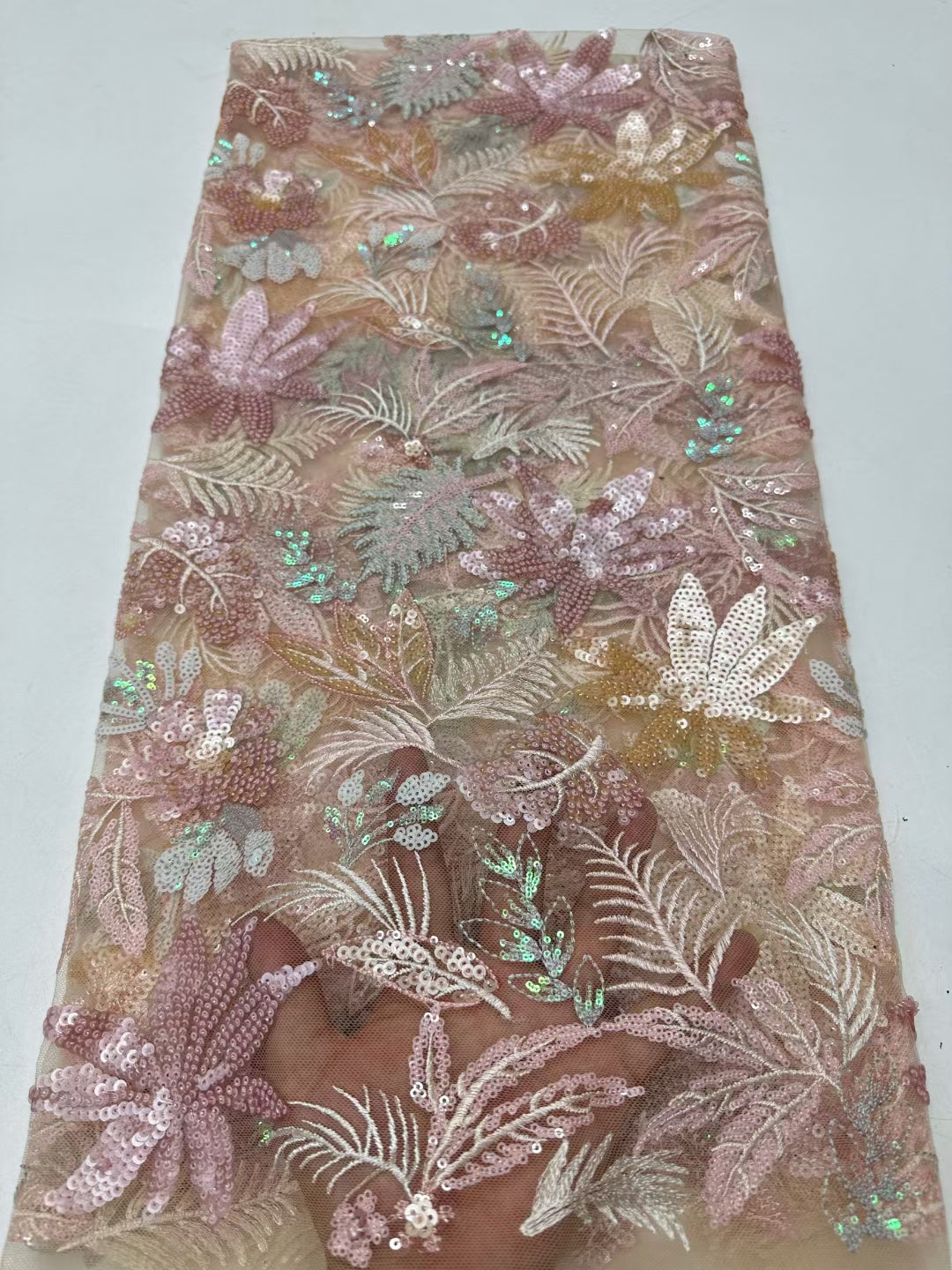 Flower with Leaf Colorful Sequins Fabric