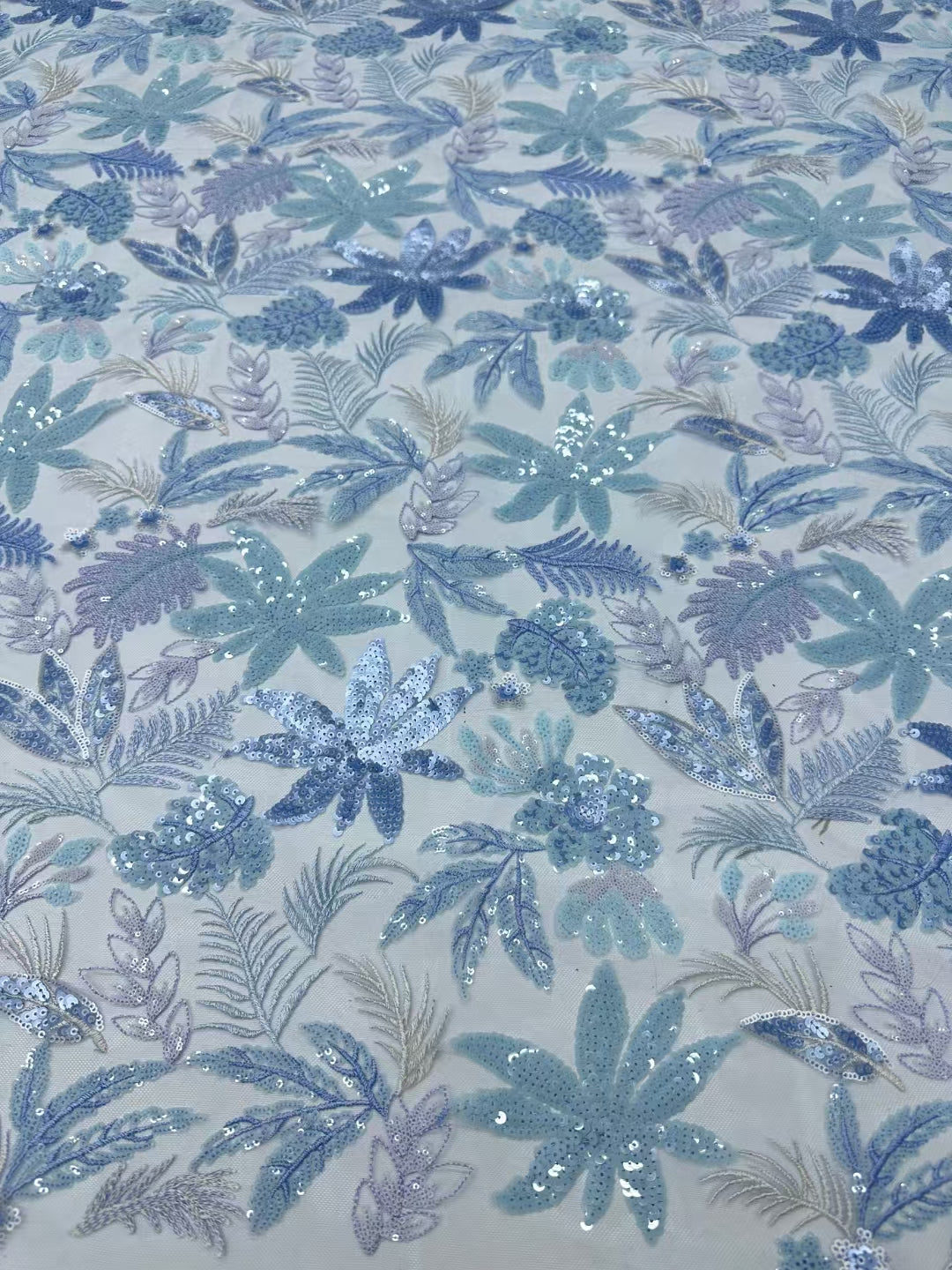 Flower with Leaf Colorful Sequins Fabric