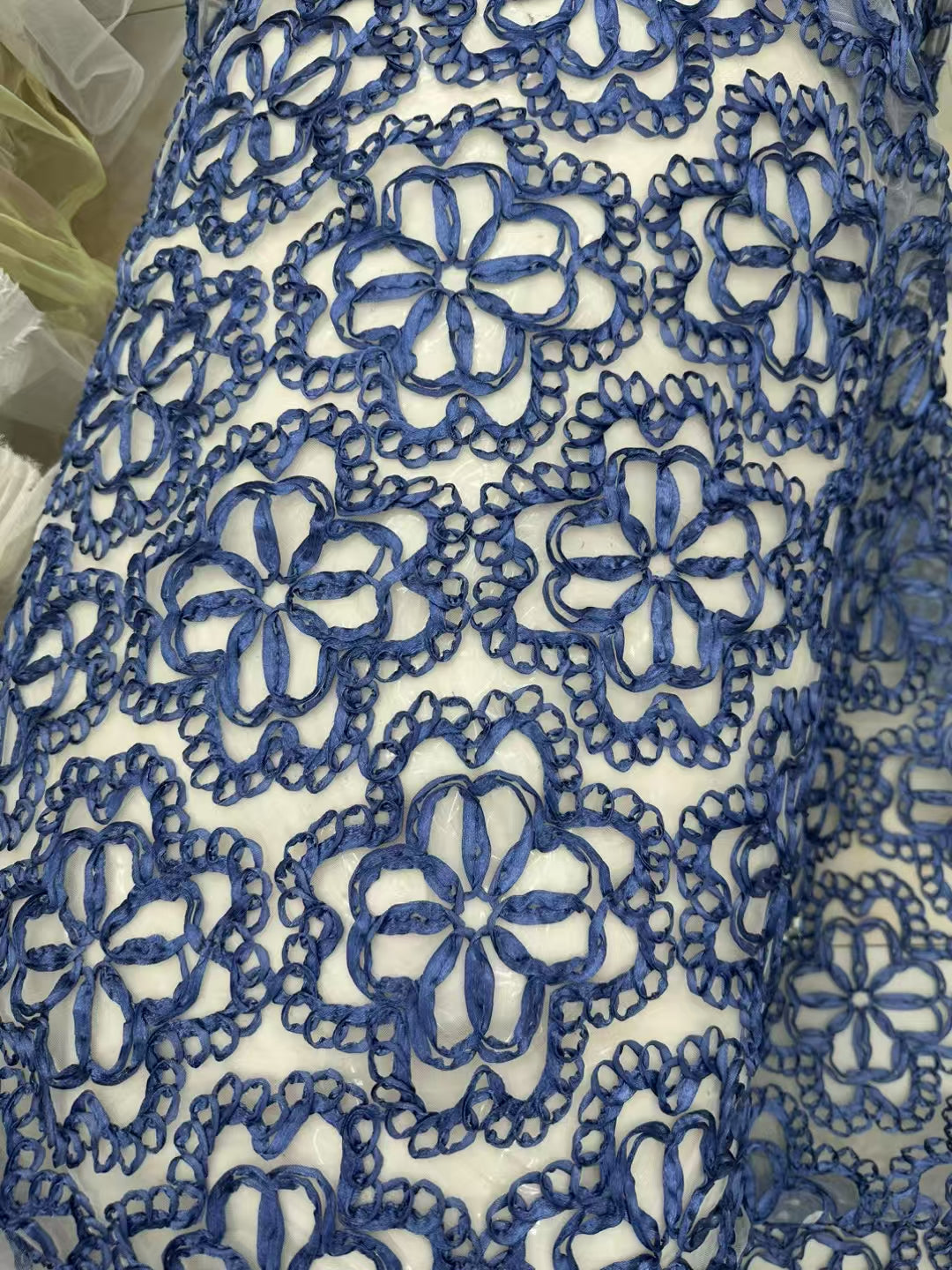 Navy Cord Embroidery Gauze Base