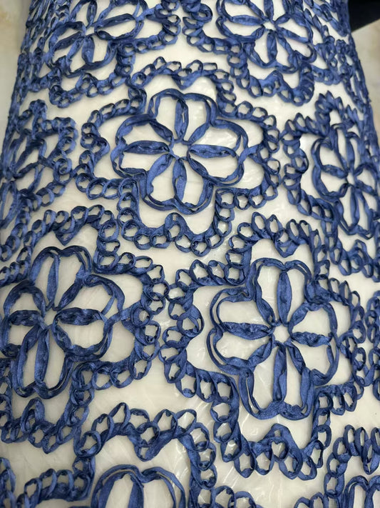 Navy Cord Embroidery Gauze Base