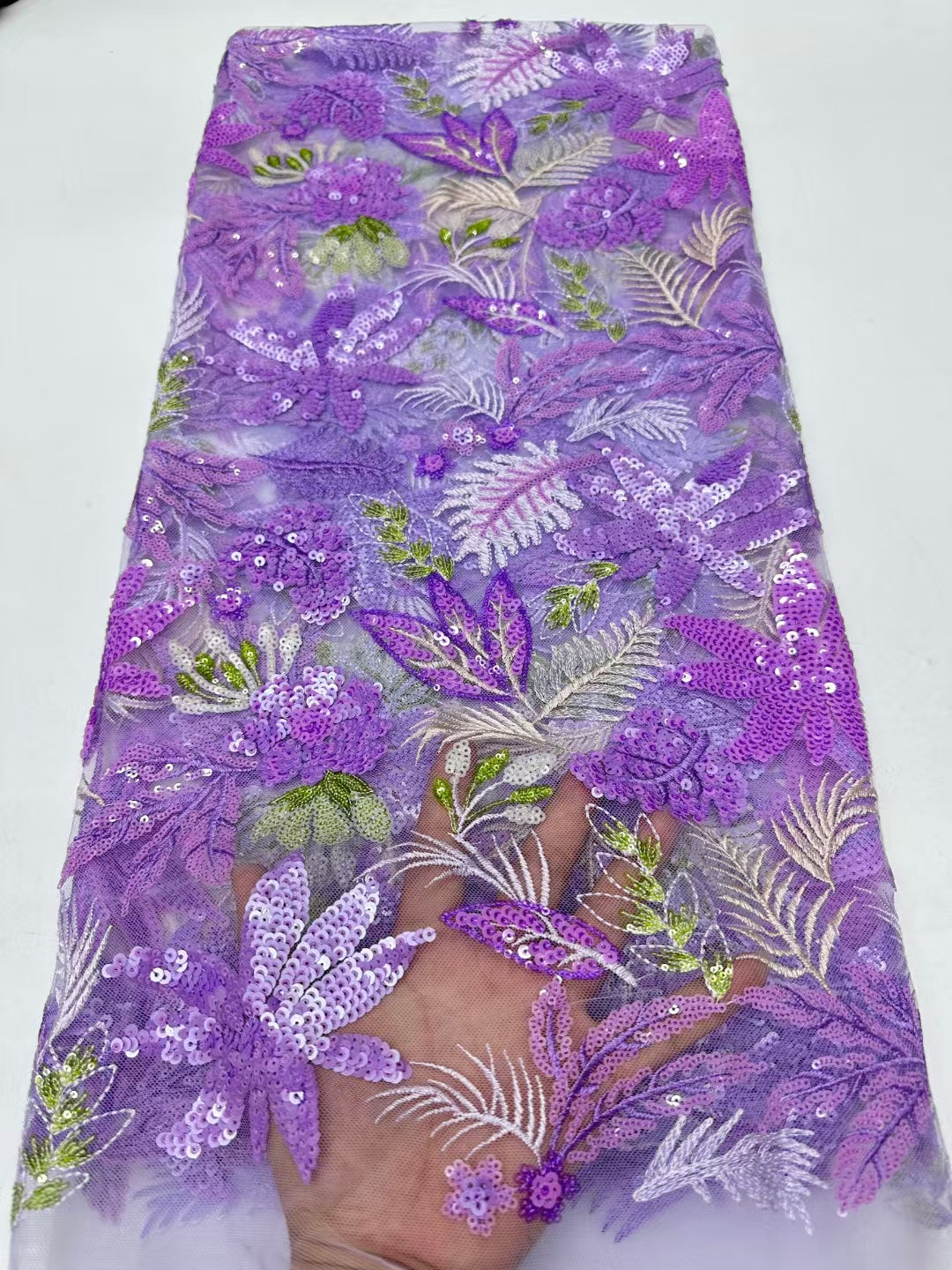 Flower with Leaf Colorful Sequins Fabric