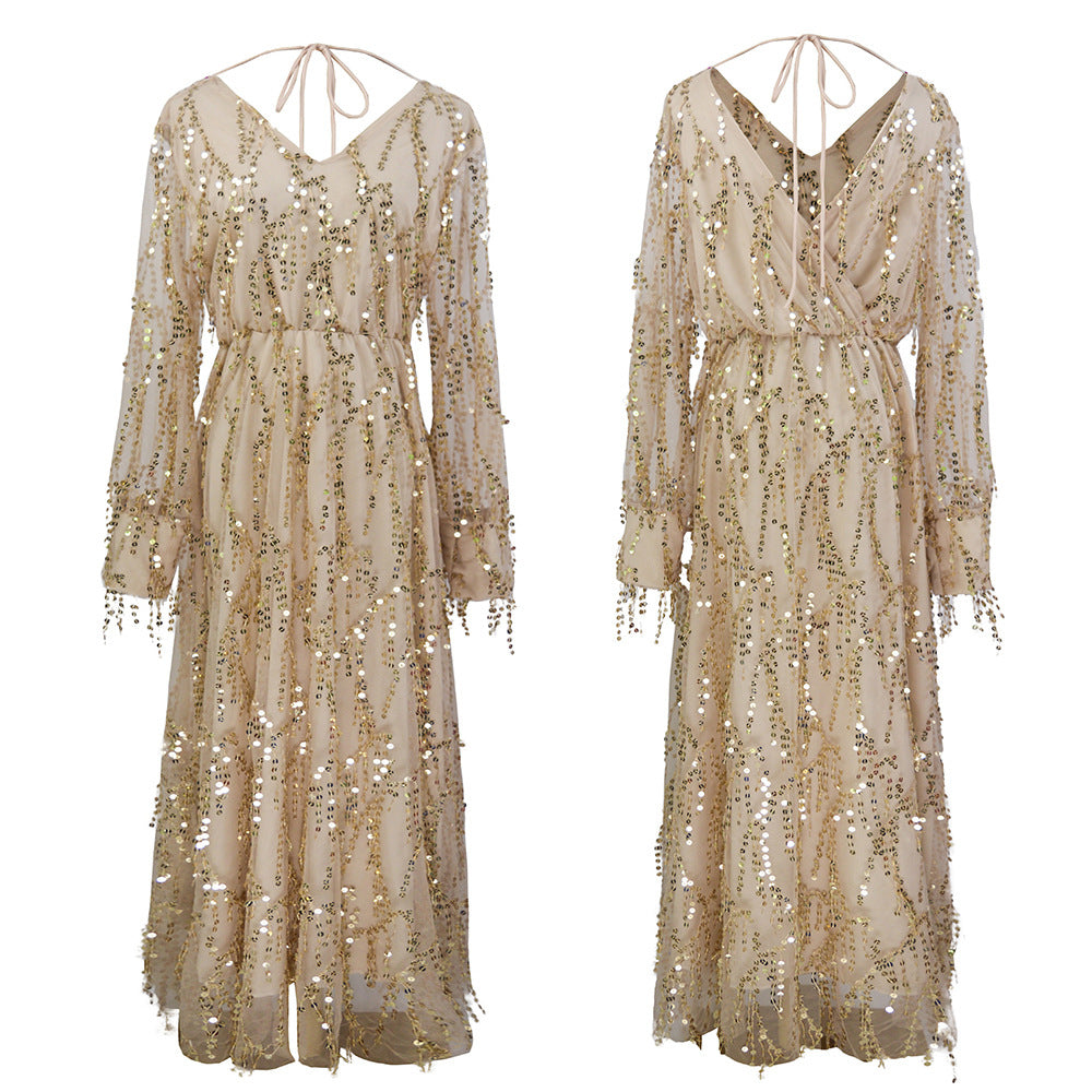 Aurora Fringe Sequins Midi Dress