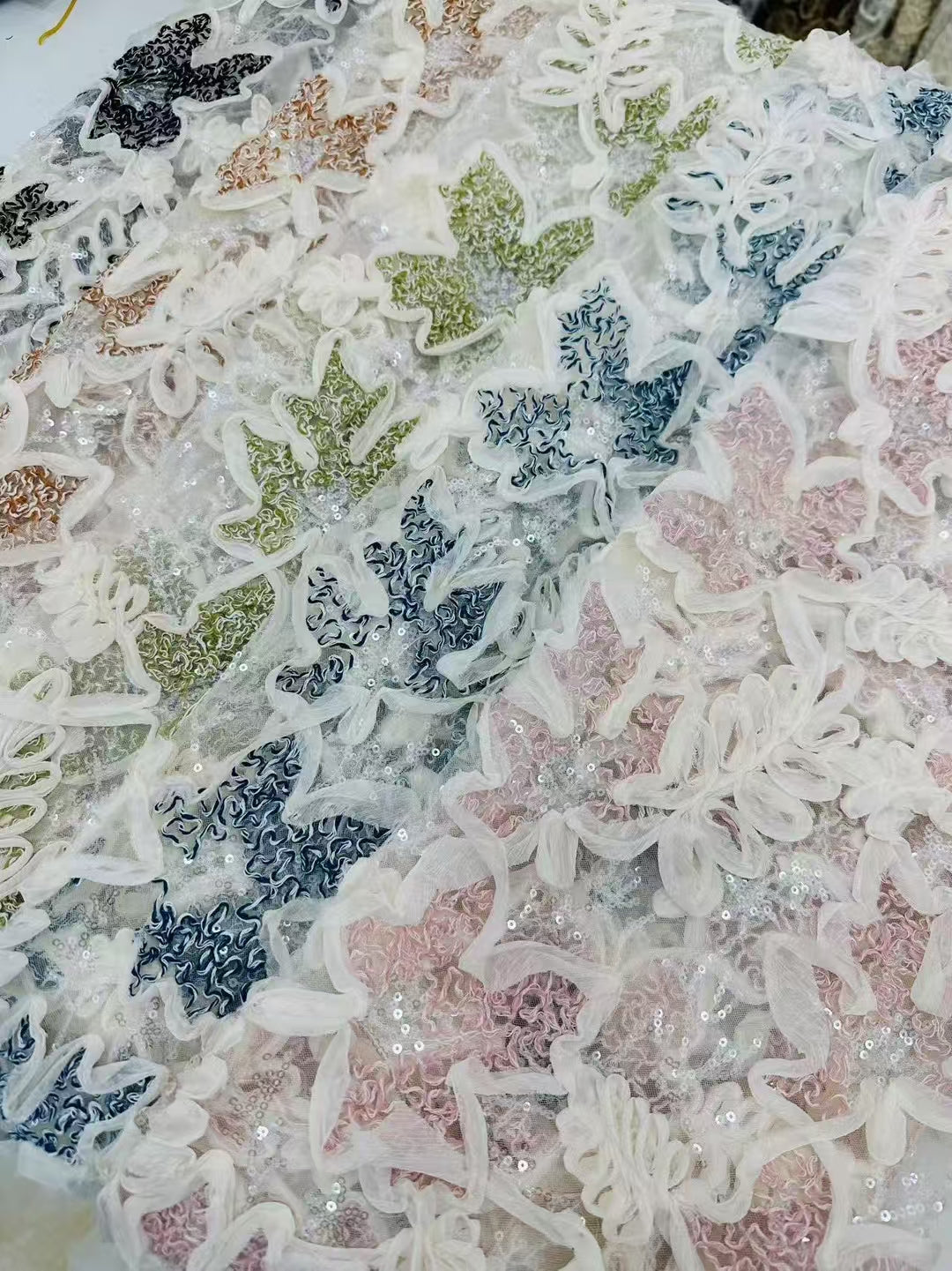 Sequins with Cord Embroidery Fabric