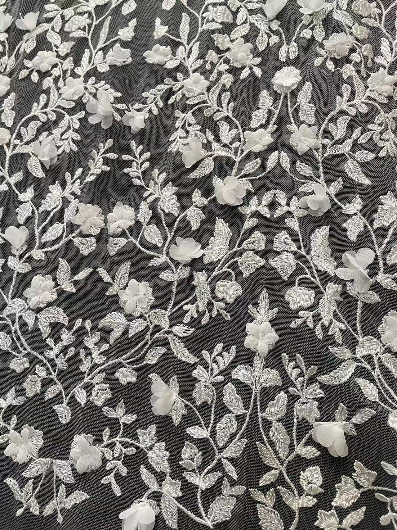 3D Flower White Embroidery Fabric