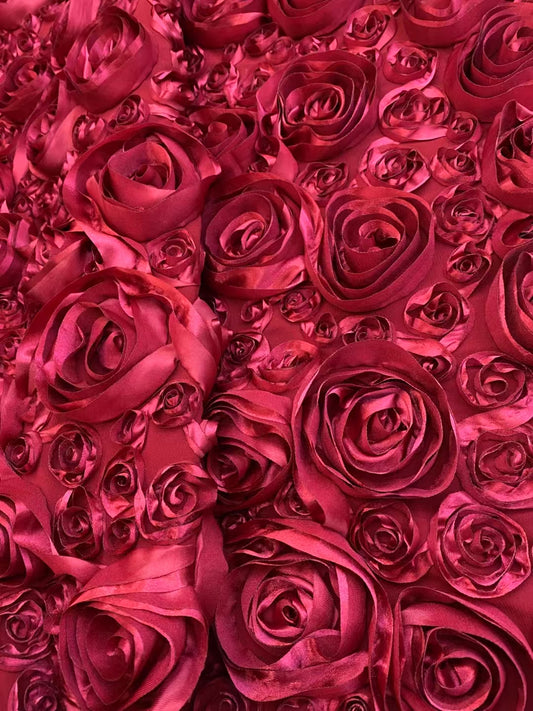 Red Rose 3D Cording Embroidery Fabric