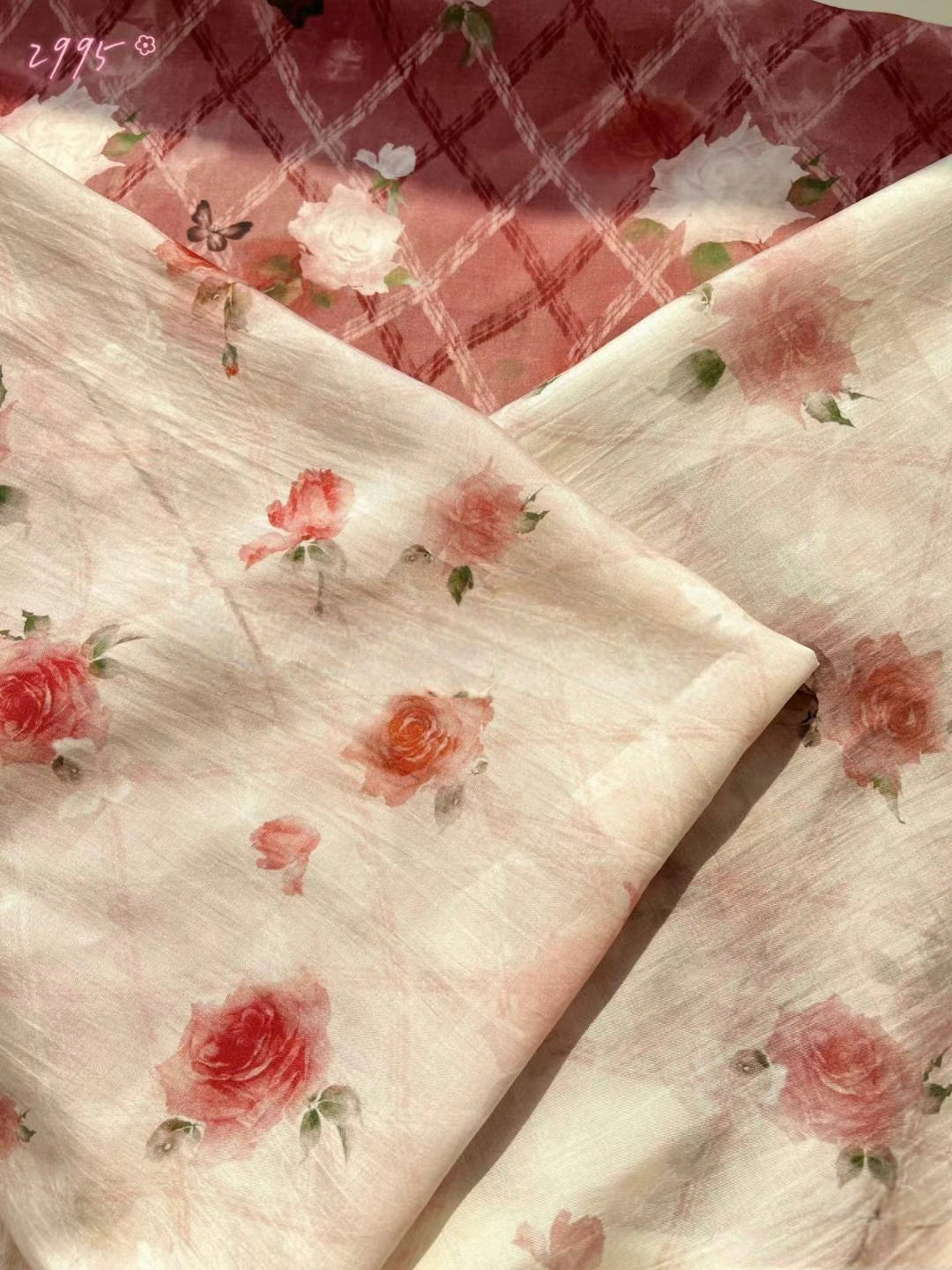 Print Rose Pattern Wrinkle Chiffon