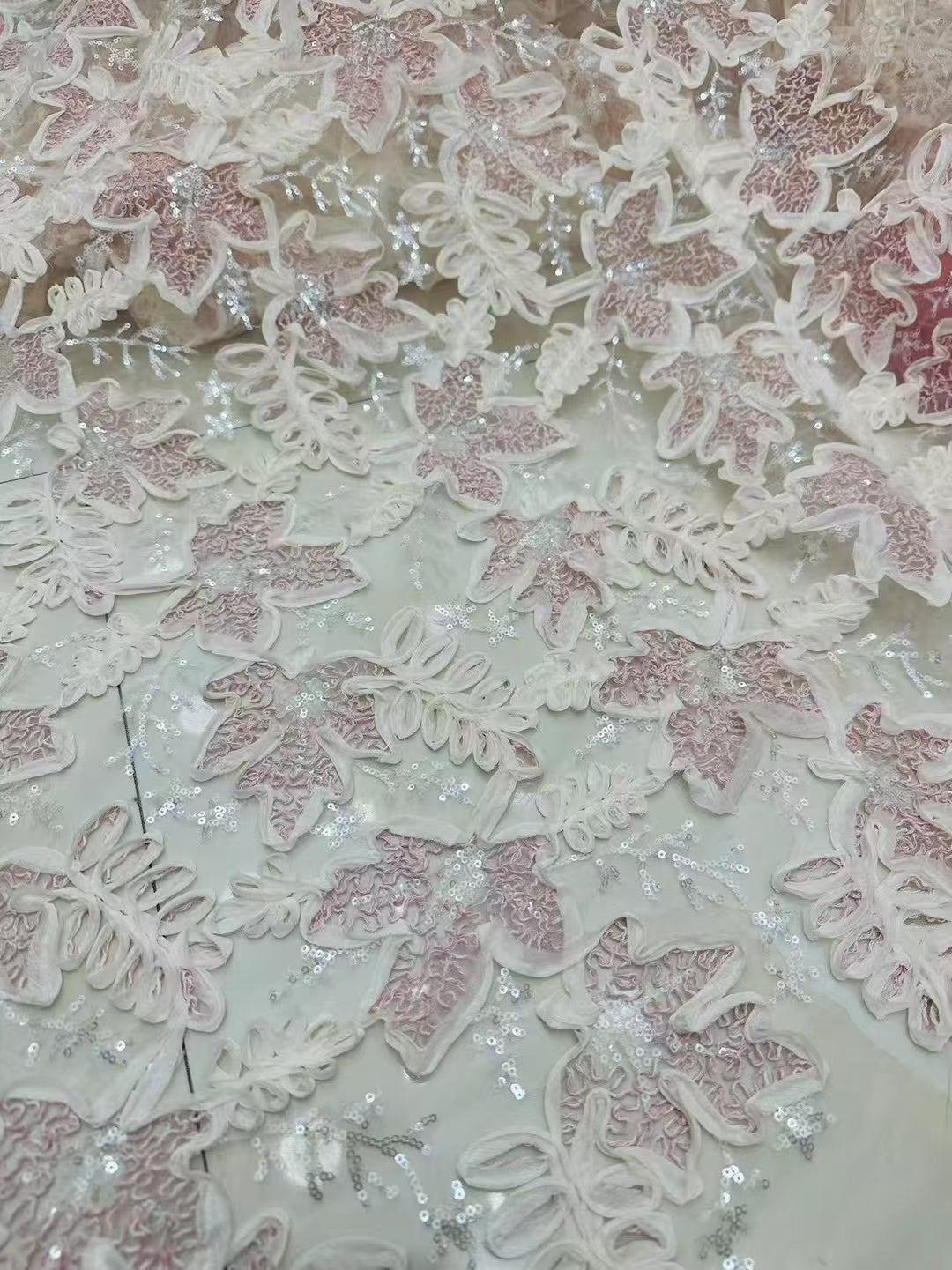 Sequins with Cord Embroidery Fabric