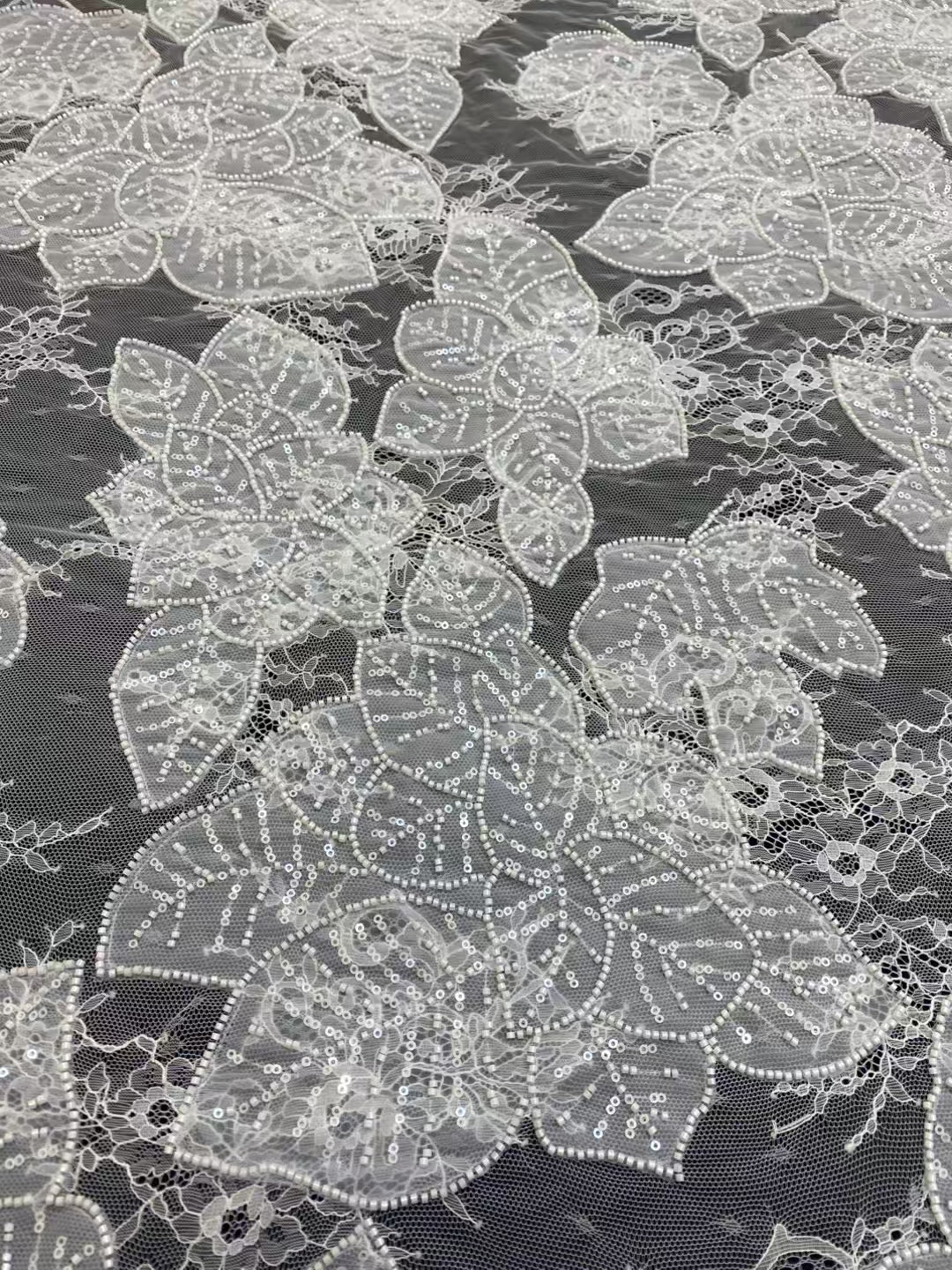 Sequins&Bead Leaf Embroidery Fabric