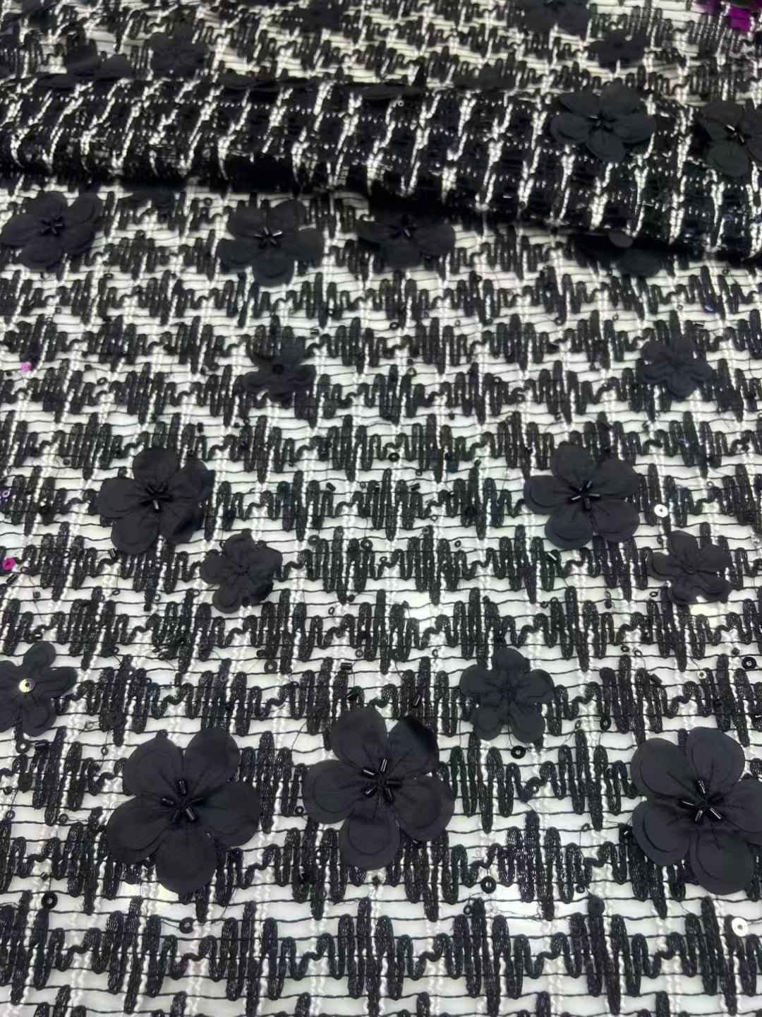 3D Flower with Sequins Fabric